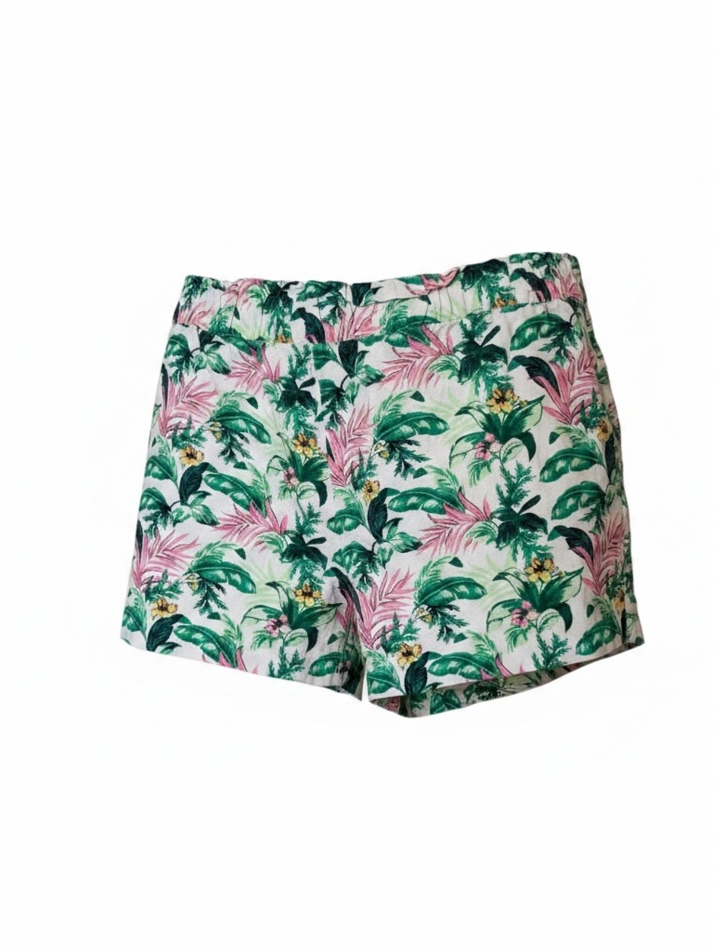 LOFT Tropical Palm-Print Bermuda Shorts in Pink & Green